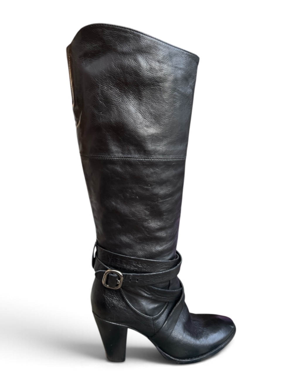 Alberto Fermani Black Leather Knee High Buckle Boots Women’s Size 37.5